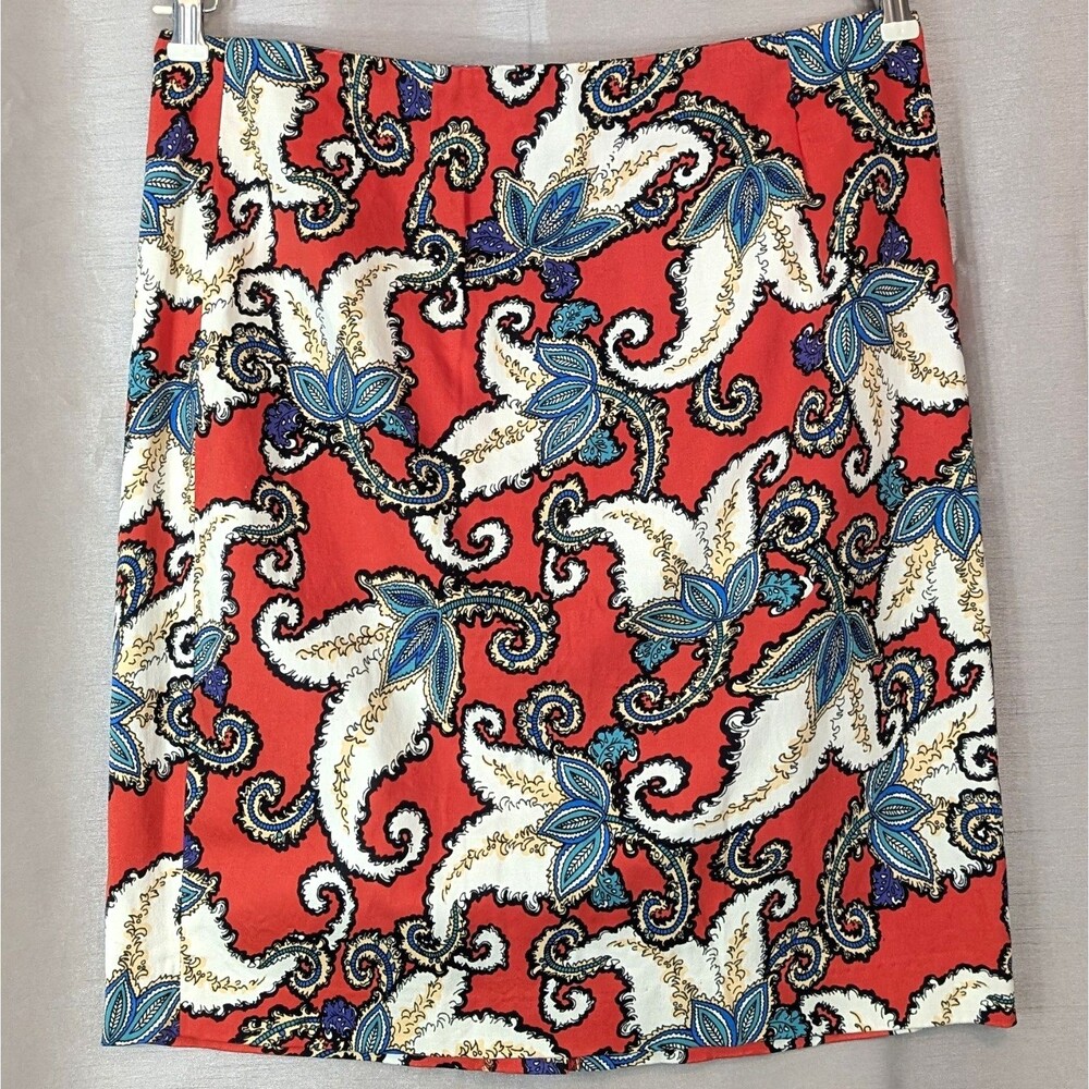 Premise Skirt Women's 12 Paisley Cotton Stretch Pencil Knee Length Colorful NWOT